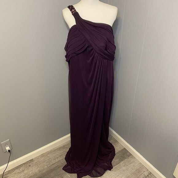 Betsy & Adam Women's Dress One-Shoulder Gem Strap Gown (22W Plum Purple) - Picture 1 of 12